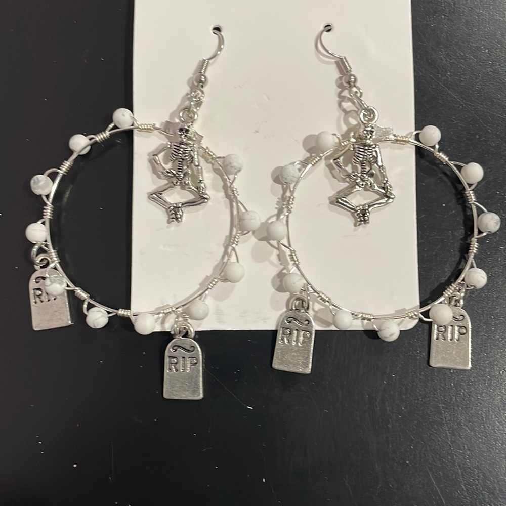 Homemade Earrings Skeletons and Tombstones